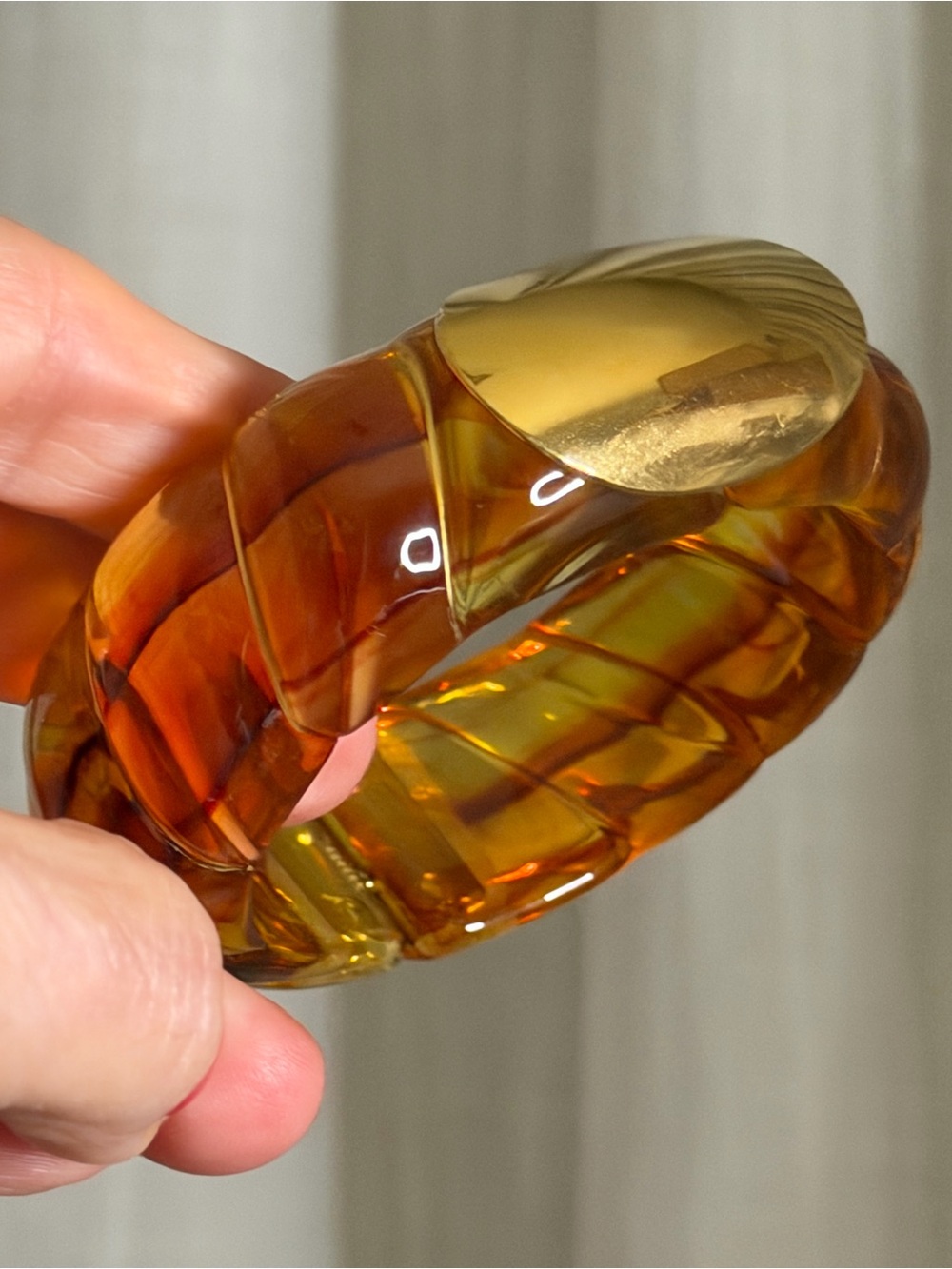 1970’s Amber Tortoise Resin Bangle Bracelet with Gold Accent